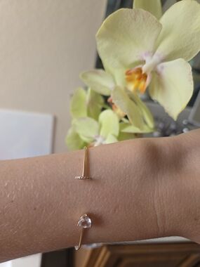 14K rose gold White Topaz & Diamomd Delicate Open Cuff Bracelet